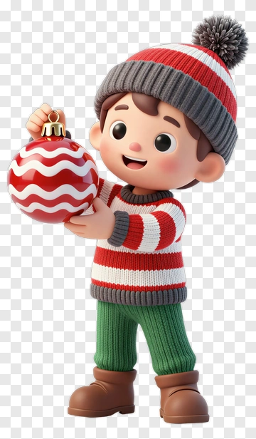 Child Holding Christmas Ornament PNG