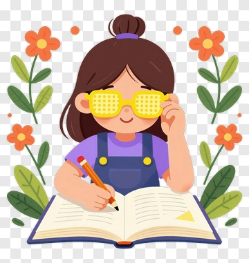 Girl Reading With Glasses PNG