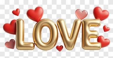 Golden LOVE With Red Hearts PNG