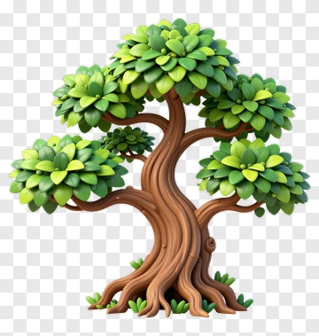 Cartoon Tree With Green Foliage And Brown Trunk PNG