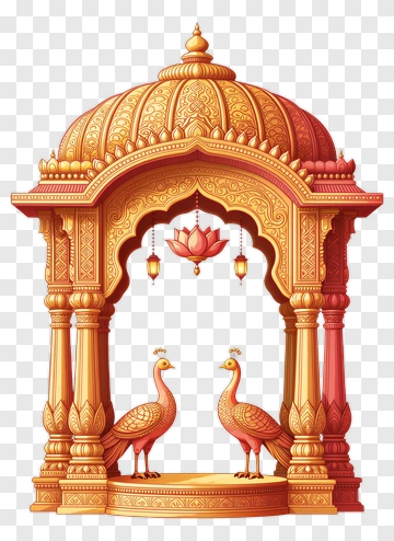 Golden Temple Arch With Peacocks PNG