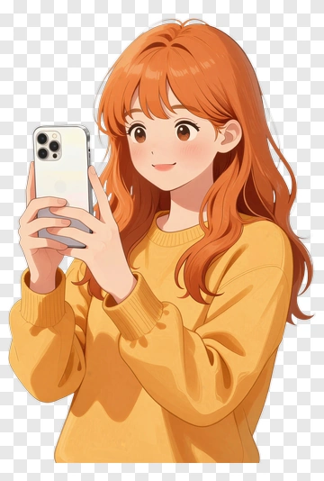 Orange-haired Girl Taking Selfie With Smartphone PNG