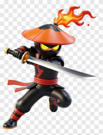 Ninja With Fire Hat And Sword PNG