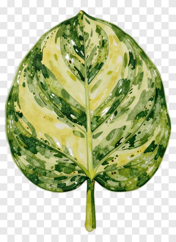 Watercolor Leaf With Green And Yellow Patterns PNG