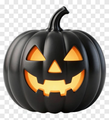 Black Jack-o'-lantern With Glowing Orange Face PNG