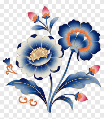 Blue And Orange Floral Design PNG