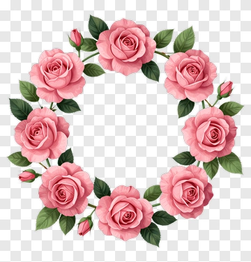 Pink Rose Wreath With Green Leaves PNG