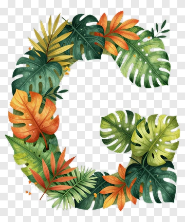 Tropical Letter G With Leaves PNG