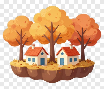 Two Houses Among Autumn Trees PNG