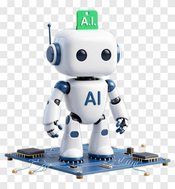 AI Robot Standing On Circuit Board PNG
