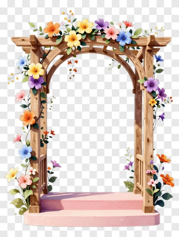Floral Wooden Archway With Pink Steps PNG