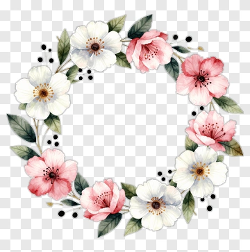 Watercolor Flower Wreath With Pink And White Blooms PNG
