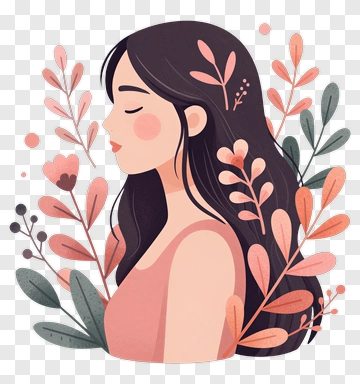 Serene Woman With Floral Arrangement PNG
