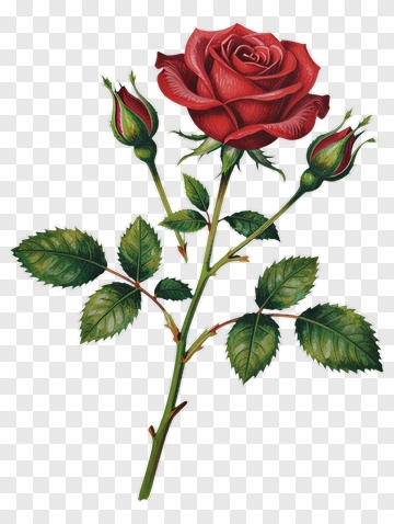 Red Rose With Bud And Leaf PNG