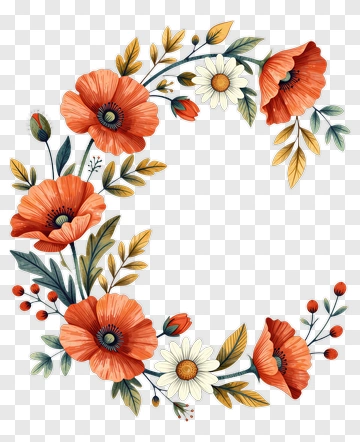 Orange Poppy And Daisy Flower Arrangement PNG