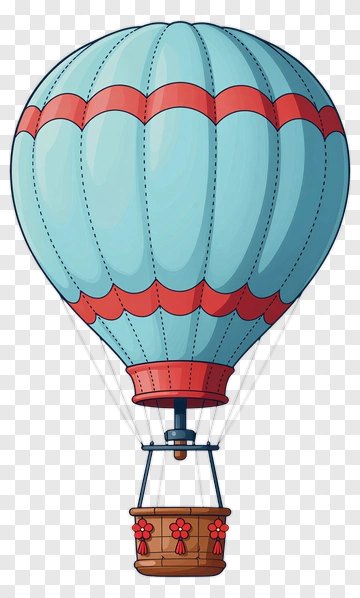 Blue Hot Air Balloon With Red Accents PNG
