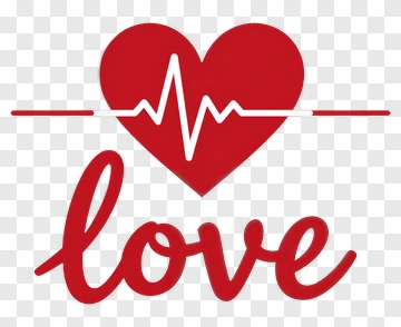 Red Heart With Heartbeat And Love Text PNG