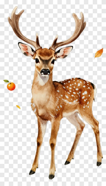 Watercolor Deer With Apple And Leaf PNG