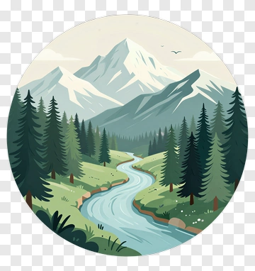Mountain River Forest Scene PNG