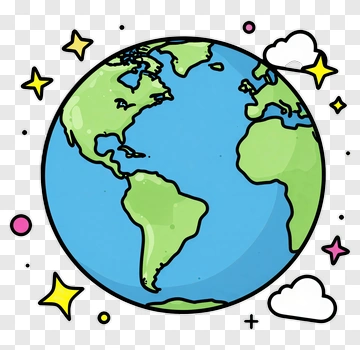 Cartoon Earth With Clouds And Stars PNG