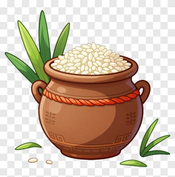Rice In Clay Pot With Green Leaves PNG