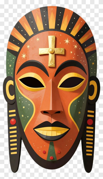 African Ceremonial Mask With Cross PNG