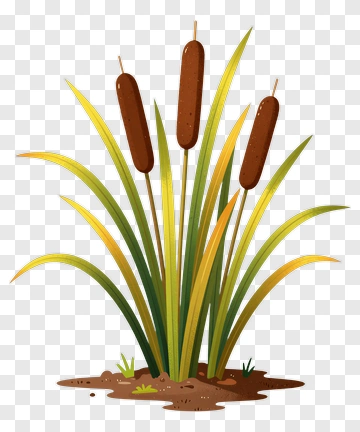 Cattail With Green And Yellow Reeds PNG