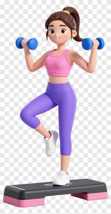 Cartoon Woman Lifting Dumbbells PNG