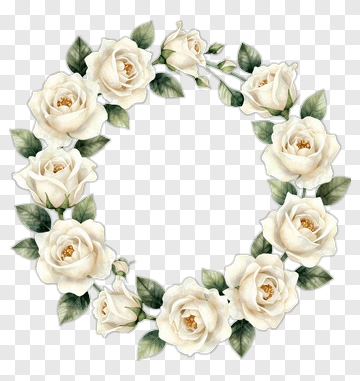 White Rose Wreath With Green Leaves PNG