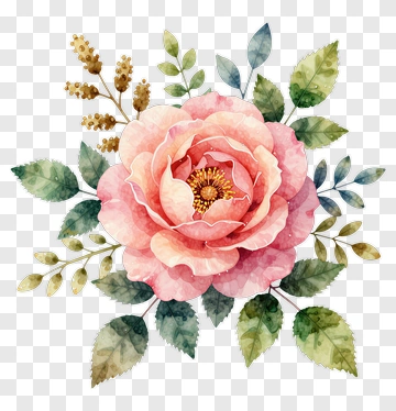 Pink Rose With Green Leaves PNG