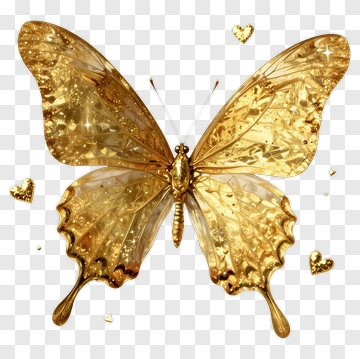 Golden Butterfly With Sparkling Hearts PNG