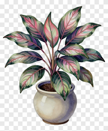 Watercolor Potted Plant With Colorful Leaves PNG