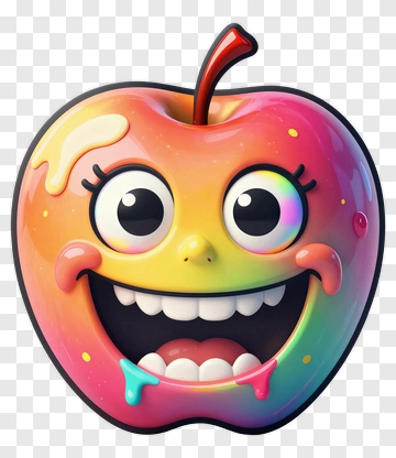 Cartoon Apple With Big Smile PNG