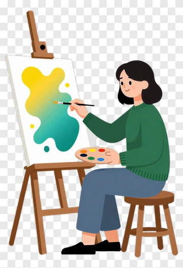 Woman Painting On Canvas PNG