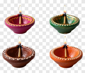 Four Colorful Diyas Lit For Festival PNG