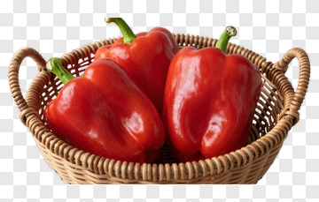 Fresh Red Peppers In A Wicker Basket PNG