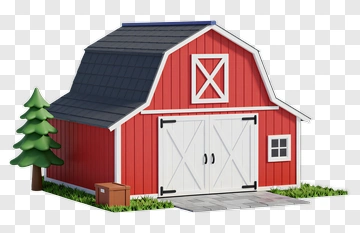 Red Barn With Pine Tree PNG