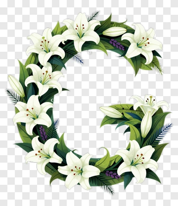Letter C Wreath With Lily Flowers PNG