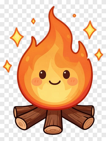 Cute Fire Character With Sparkles PNG