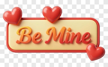 Be Mine Valentine Sign With Hearts PNG