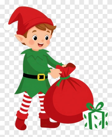 Happy Elf With Gift Bag PNG