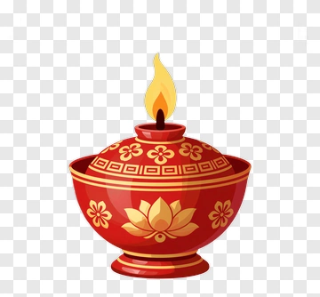 Red Diya With Gold Floral Design PNG