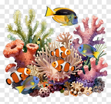 Colorful Coral Reef With Fish PNG