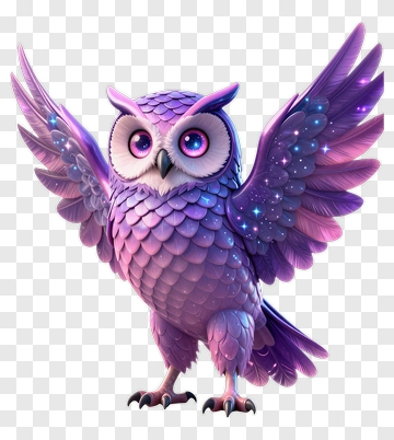 Purple Owl With Sparkling Wings PNG
