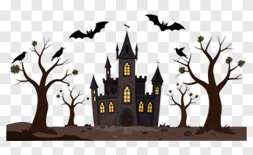 Haunted Castle With Bats And Crows PNG