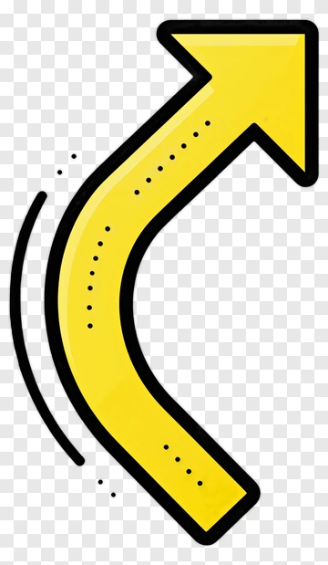 Curved Yellow Arrow With Motion Lines PNG