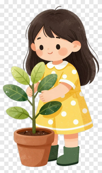 Girl Holding A Plant PNG