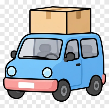 Blue Delivery Van Carrying A Box PNG