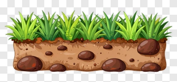 Cartoon Grass And Soil With Stone PNG