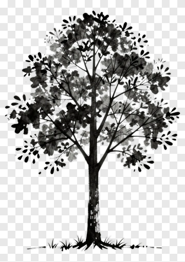 Hand-drawn Tree With Watercolor Leaves PNG